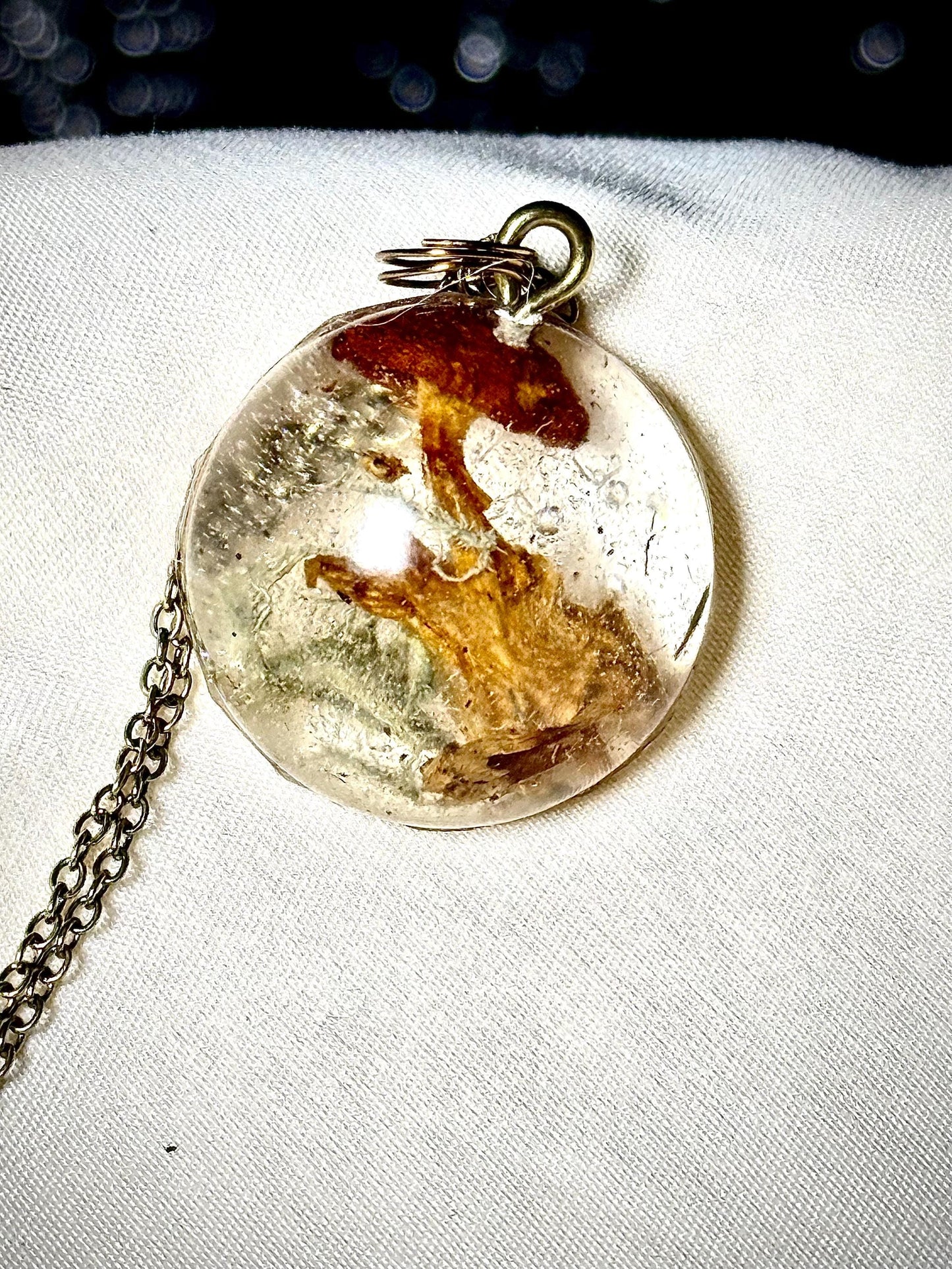 Handmade Resin Pendant with Real Dried Mushrooms, Moss & Driftwood | Nature-Inspired Jewelry | Bronze Chain