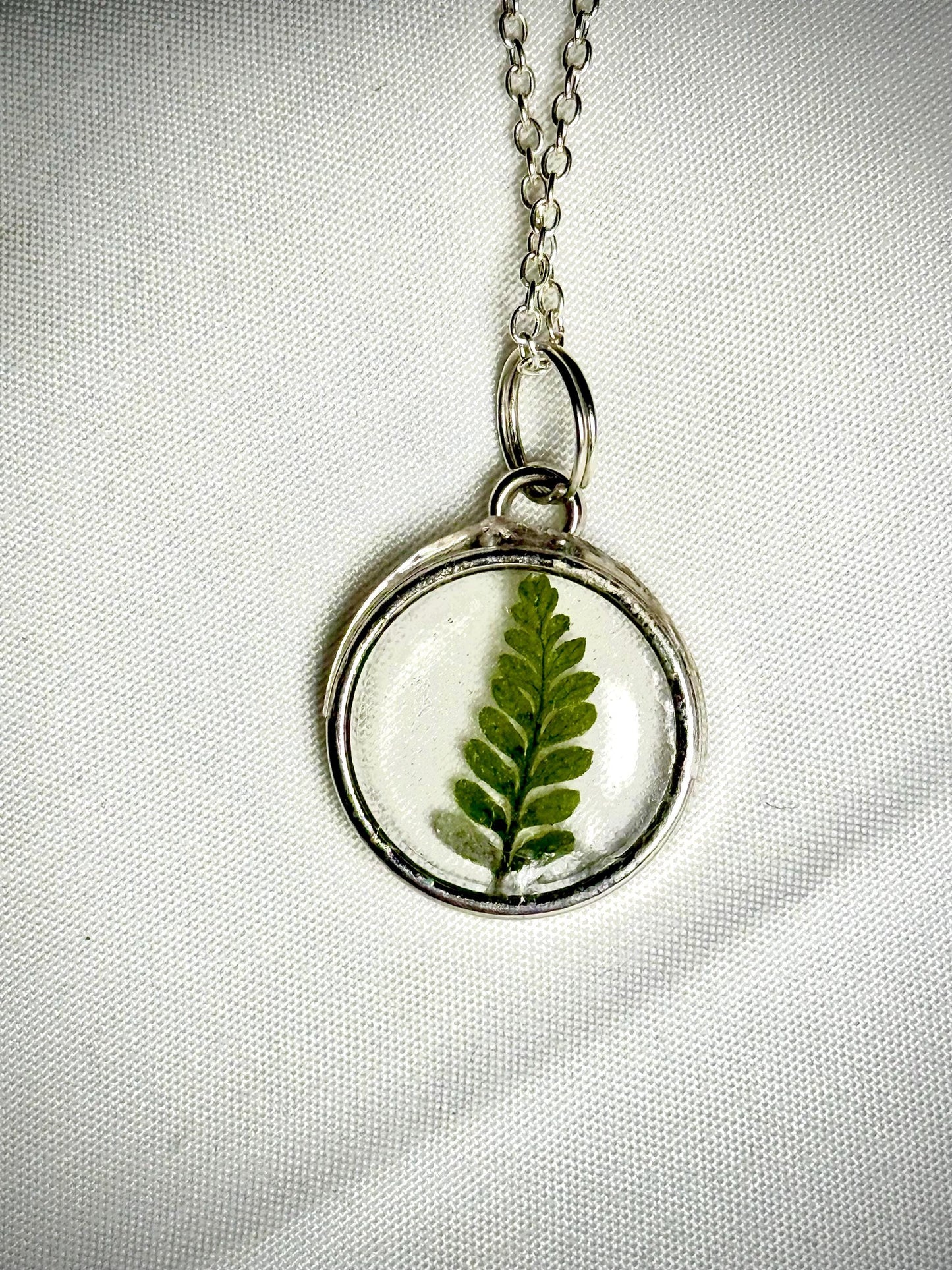 Tiny Preserved Fern Necklace, Real Dried Fern Pendant, Nature Inspired Pendant Necklace, Botanical Necklace, 16 inch. chain