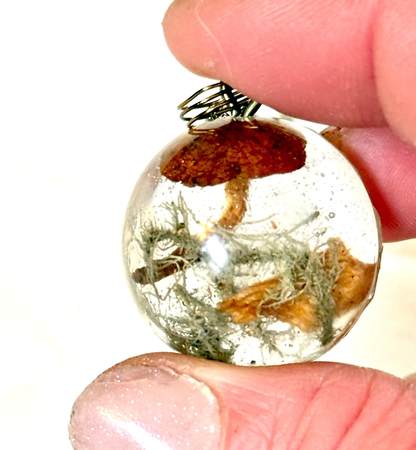 Handmade Resin Pendant with Real Dried Mushrooms, Moss & Driftwood | Nature-Inspired Jewelry | Bronze Chain