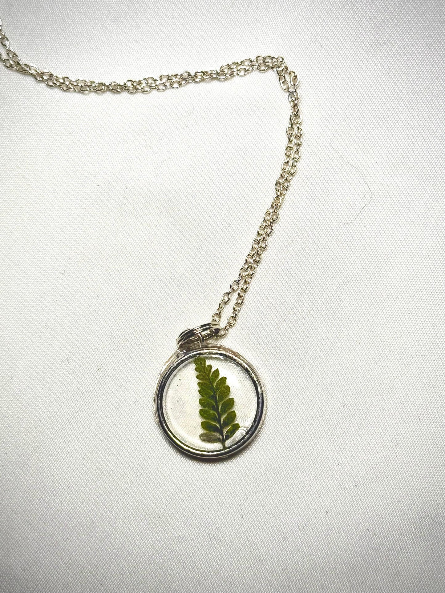 Tiny Preserved Fern Necklace, Real Dried Fern Pendant, Nature Inspired Pendant Necklace, Botanical Necklace, 16 inch. chain