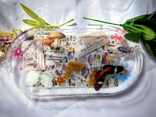 Botanical Insect Resin Tray - Vintage Mushroom Decor - Handmade Nature Trinket Dish