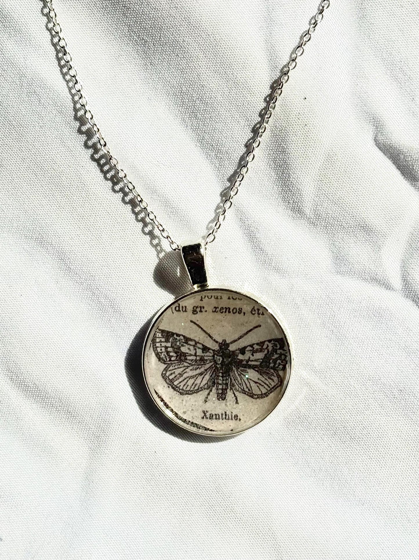 Vintage Moth Pendant Necklace - Gothic Insect Jewelry - Handmade Resin Pendant