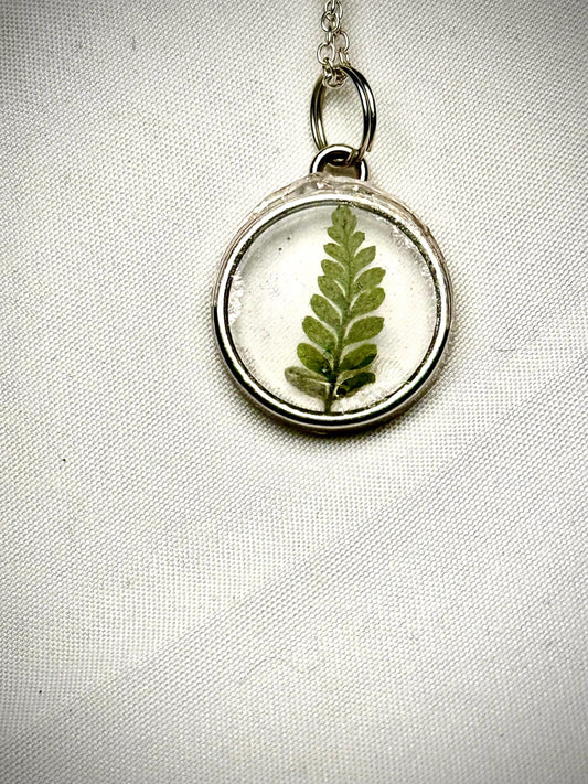 Tiny Preserved Fern Necklace, Real Dried Fern Pendant, Nature Inspired Pendant Necklace, Botanical Necklace, 16 inch. chain