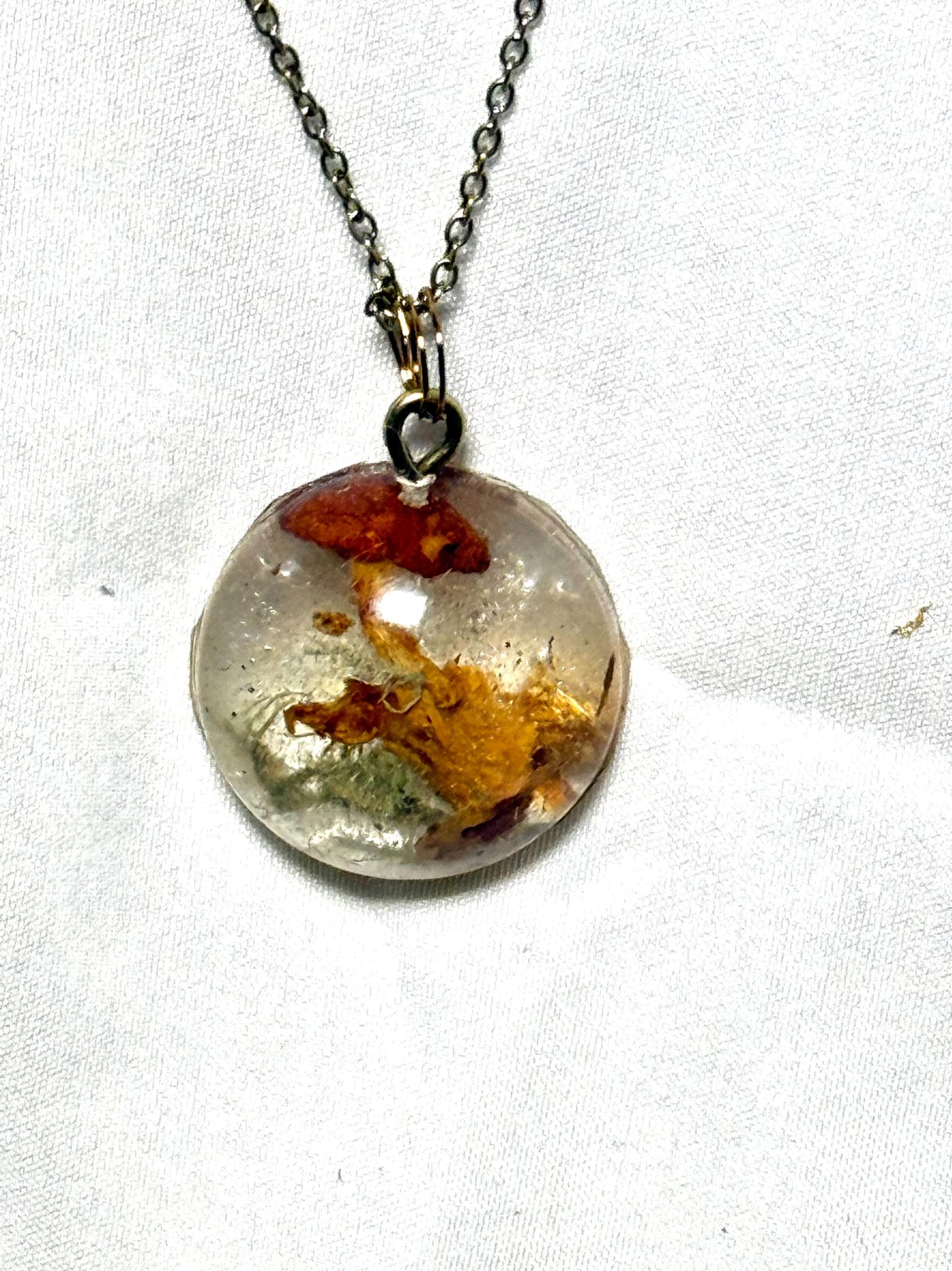 Handmade Resin Pendant with Real Dried Mushrooms, Moss & Driftwood | Nature-Inspired Jewelry | Bronze Chain