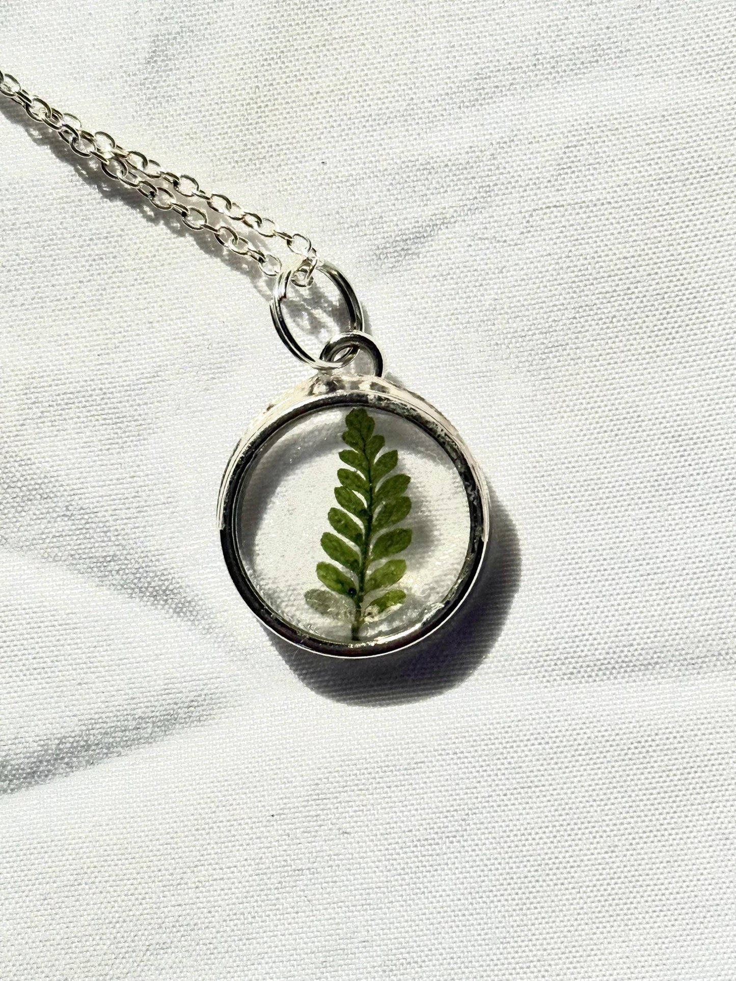 Tiny Preserved Fern Necklace, Real Dried Fern Pendant, Nature Inspired Pendant Necklace, Botanical Necklace, 16 inch. chain