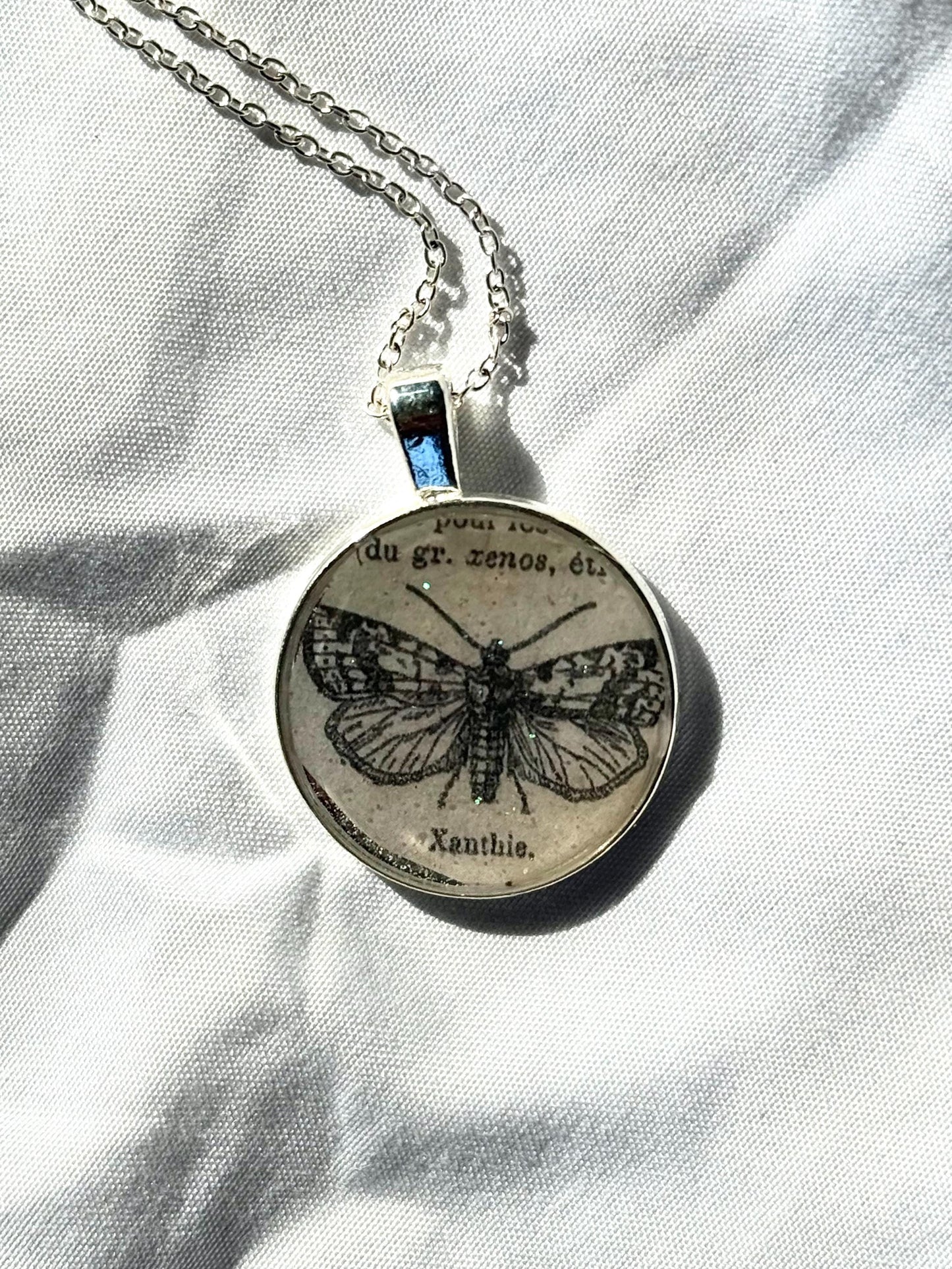 Vintage Moth Pendant Necklace - Gothic Insect Jewelry - Handmade Resin Pendant