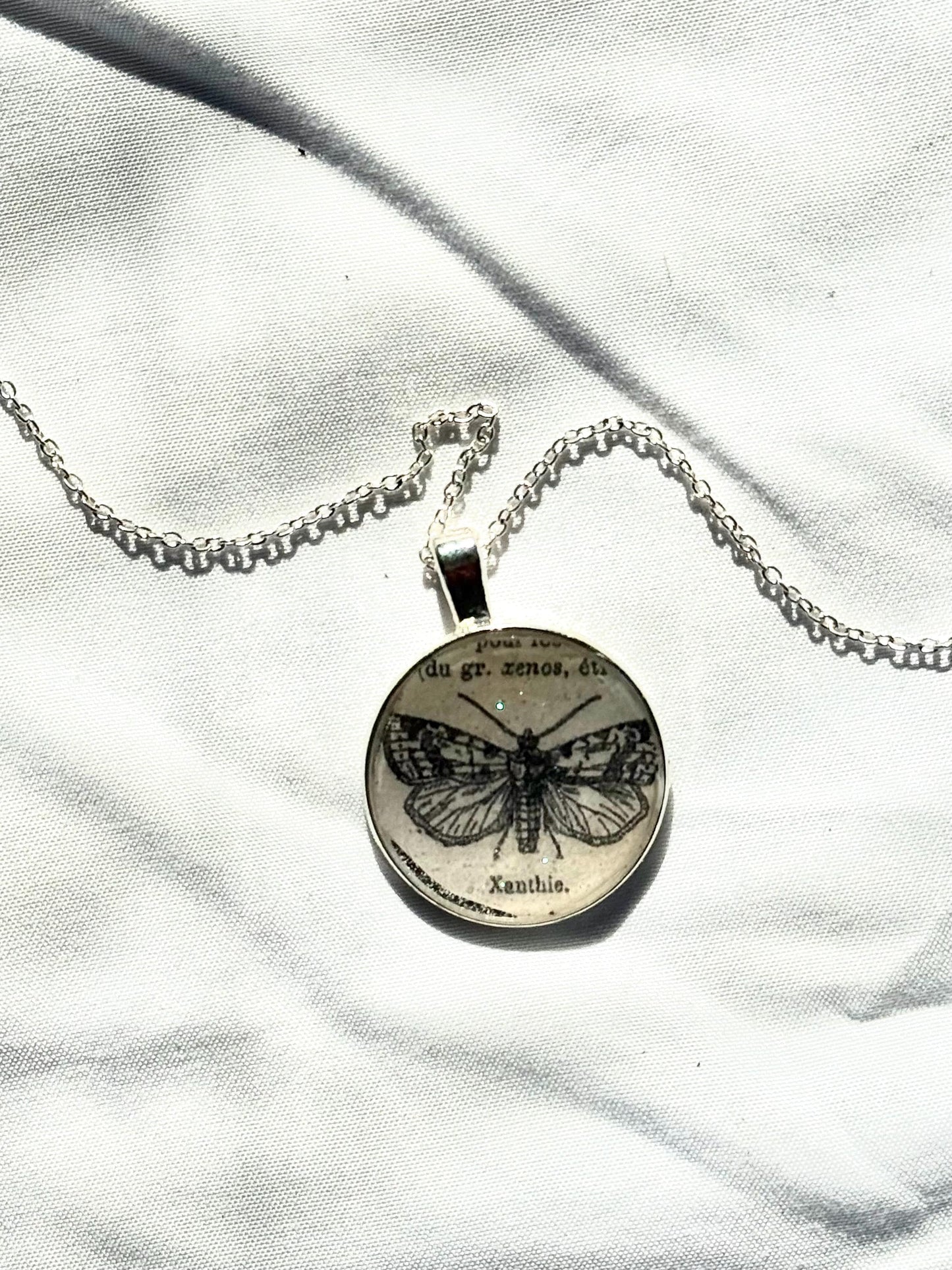 Vintage Moth Pendant Necklace - Gothic Insect Jewelry - Handmade Resin Pendant