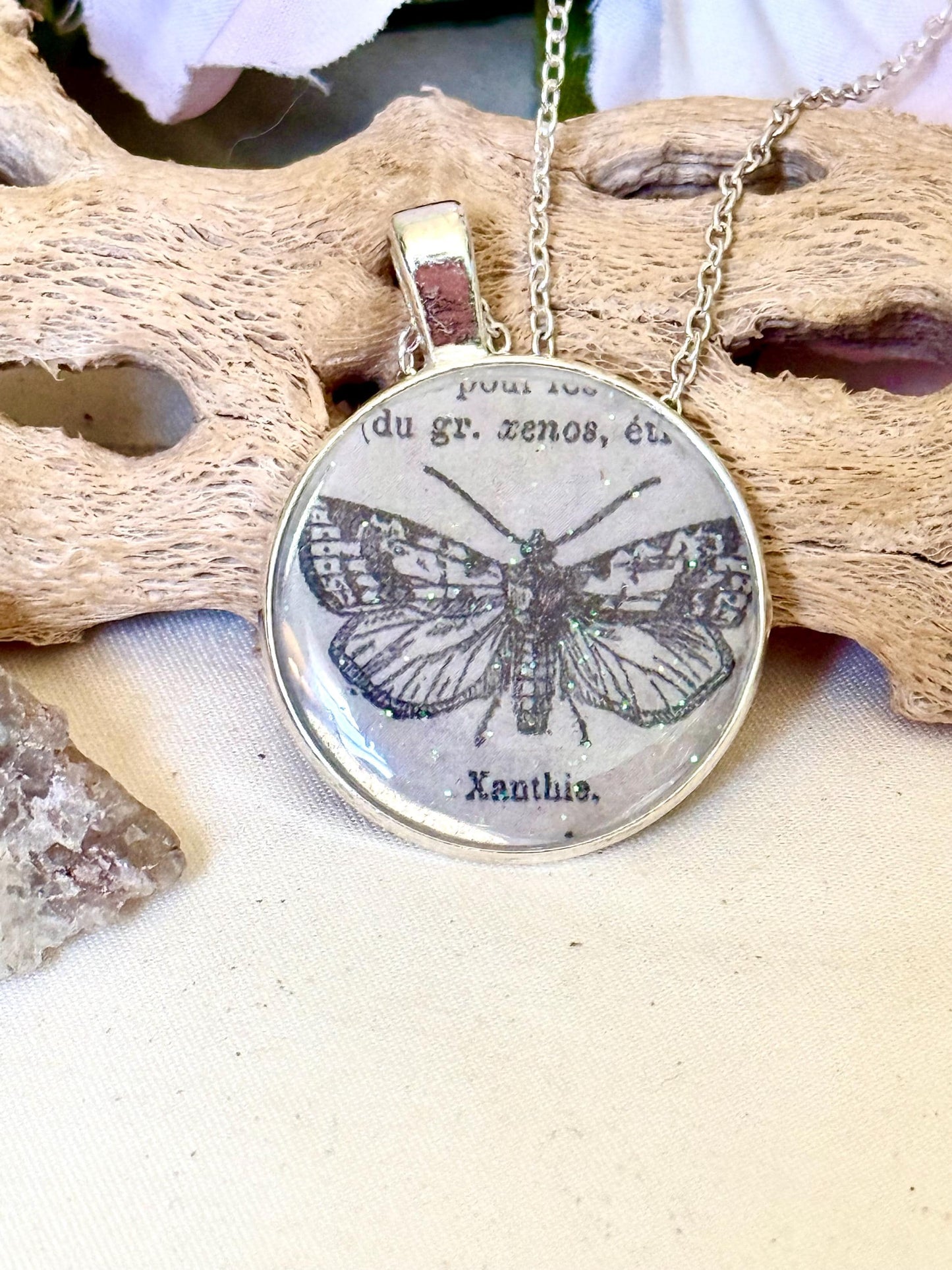 Vintage Moth Pendant Necklace - Gothic Insect Jewelry - Handmade Resin Pendant