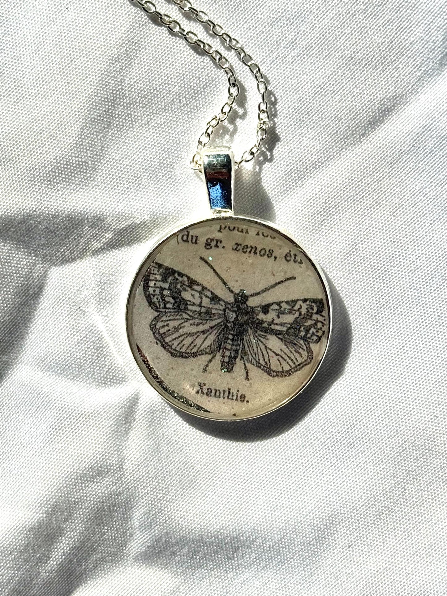 Vintage Moth Pendant Necklace - Gothic Insect Jewelry - Handmade Resin Pendant