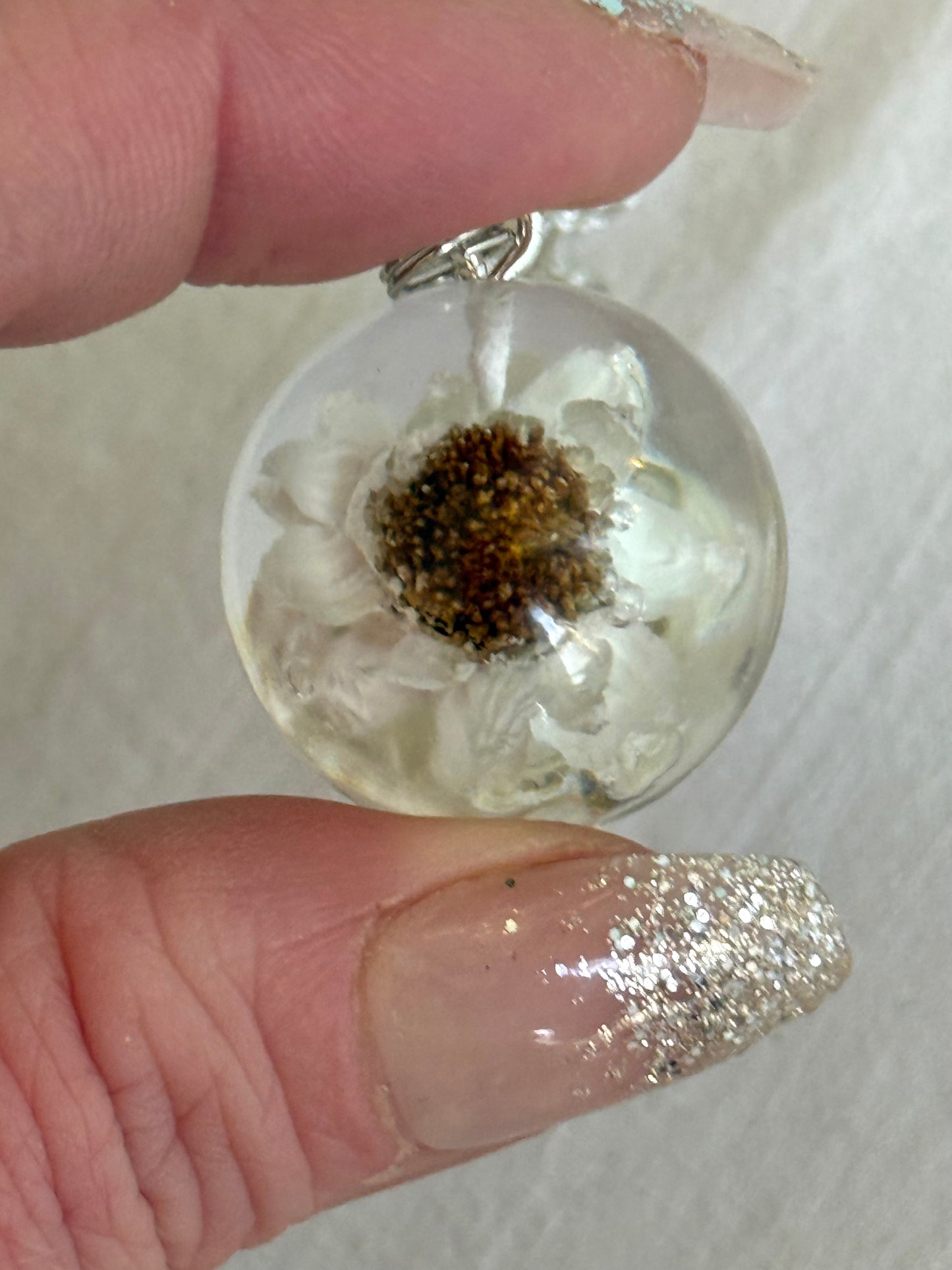 Mini Daisy Resin Pendant Necklace - Handmade Floral Jewelry on Adjustable Silver Chain