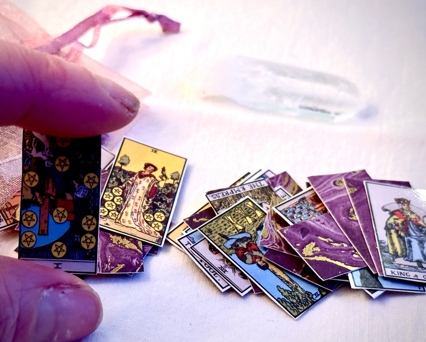 Miniature Bag of Tarot Cards (Tiny Tarot Cards in Purple Sachet)