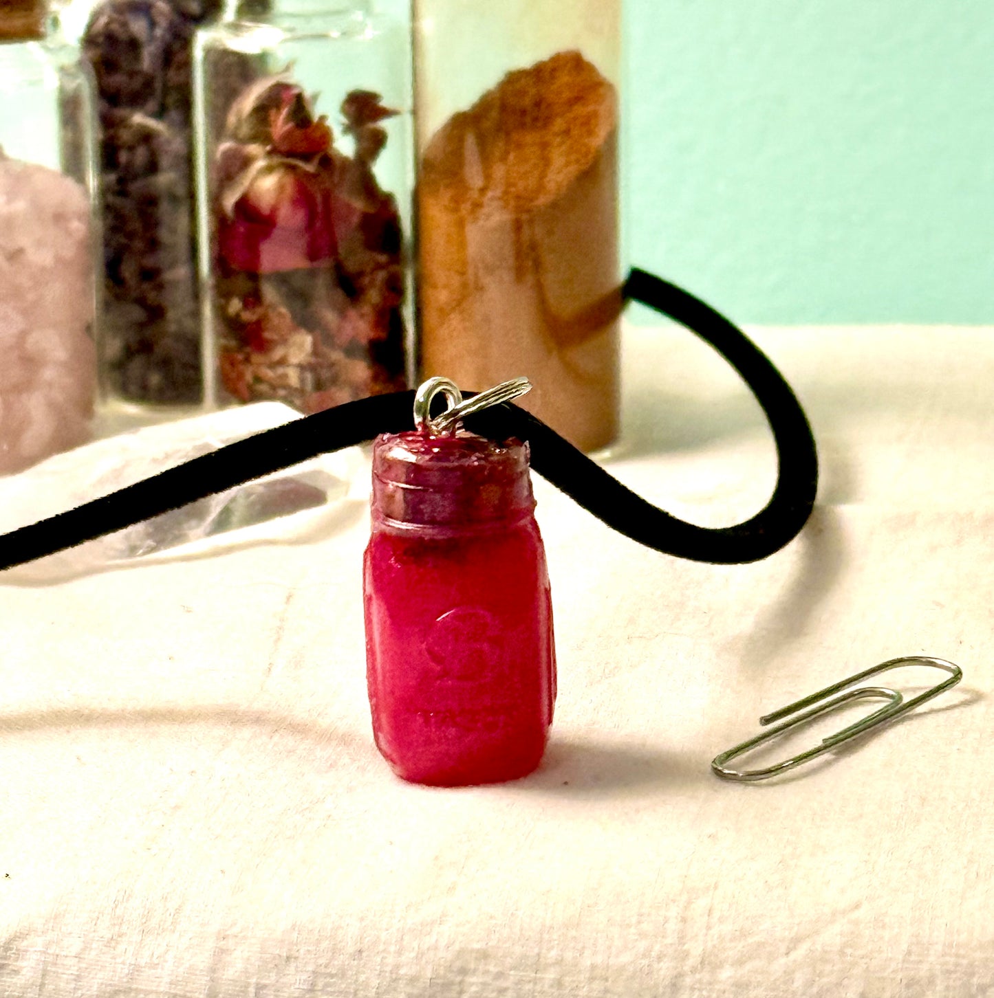 Real Love Spell Jar Necklace on Black Cord, Made With Real Spell Items Including Crystals and Herbs- Enchanted Under the Moon