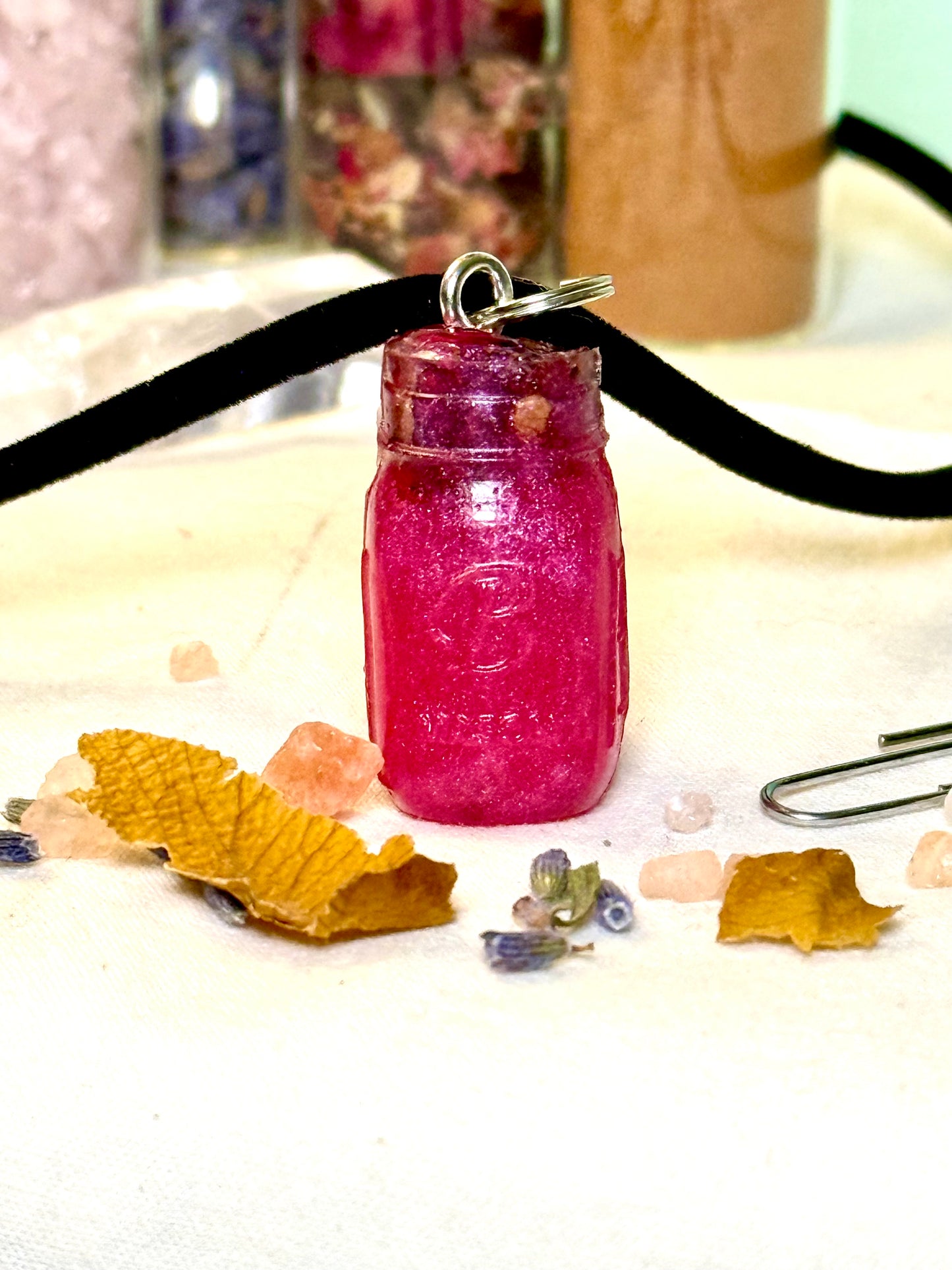 Real Love Spell Jar Necklace on Black Cord, Made With Real Spell Items Including Crystals and Herbs- Enchanted Under the Moon