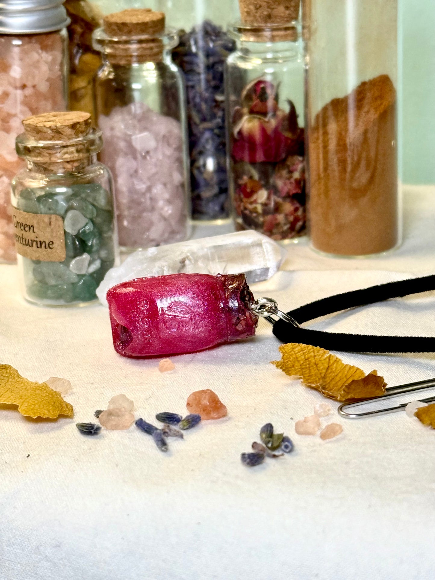 Real Love Spell Jar Necklace on Black Cord, Made With Real Spell Items Including Crystals and Herbs- Enchanted Under the Moon