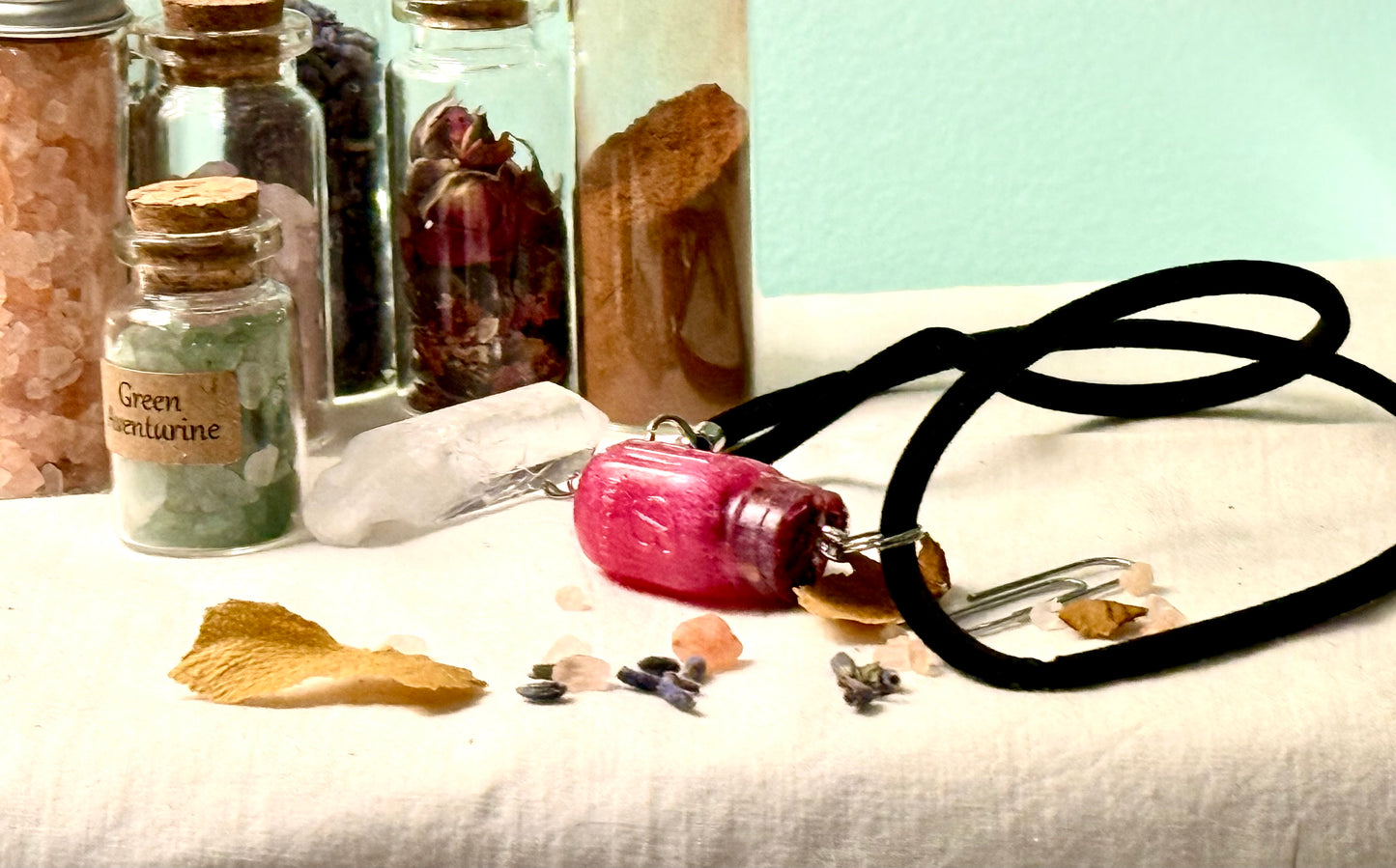 Real Love Spell Jar Necklace on Black Cord, Made With Real Spell Items Including Crystals and Herbs- Enchanted Under the Moon