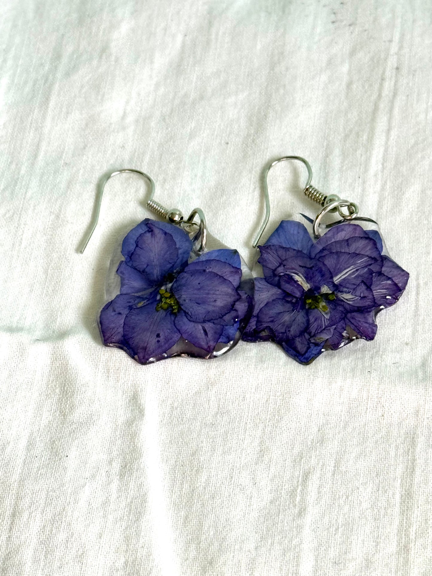 Handmade Resin Earrings with Real Azure Wolfsbane | Mystical Botanical Jewelry