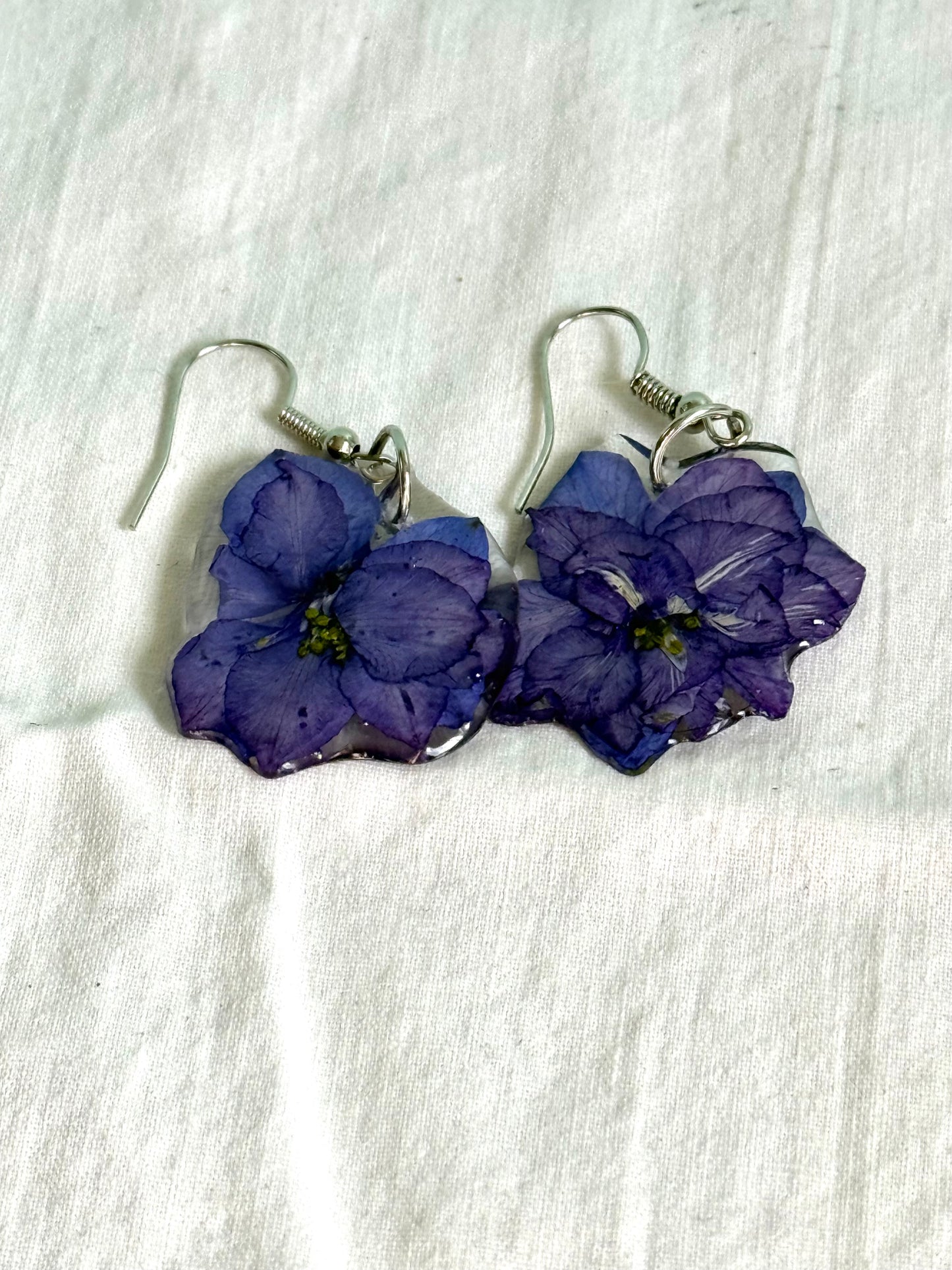 Handmade Resin Earrings with Real Azure Wolfsbane | Mystical Botanical Jewelry