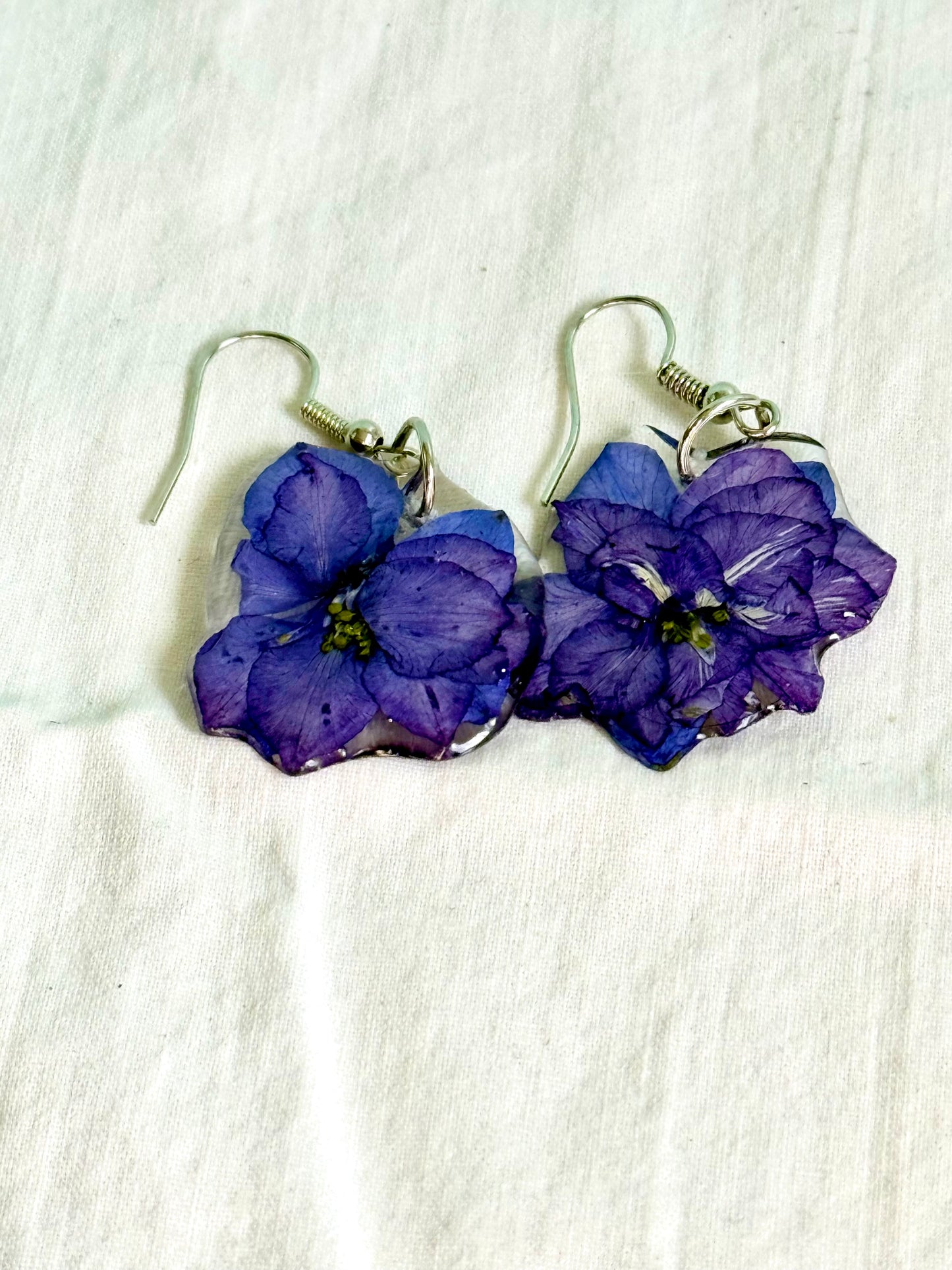 Handmade Resin Earrings with Real Azure Wolfsbane | Mystical Botanical Jewelry