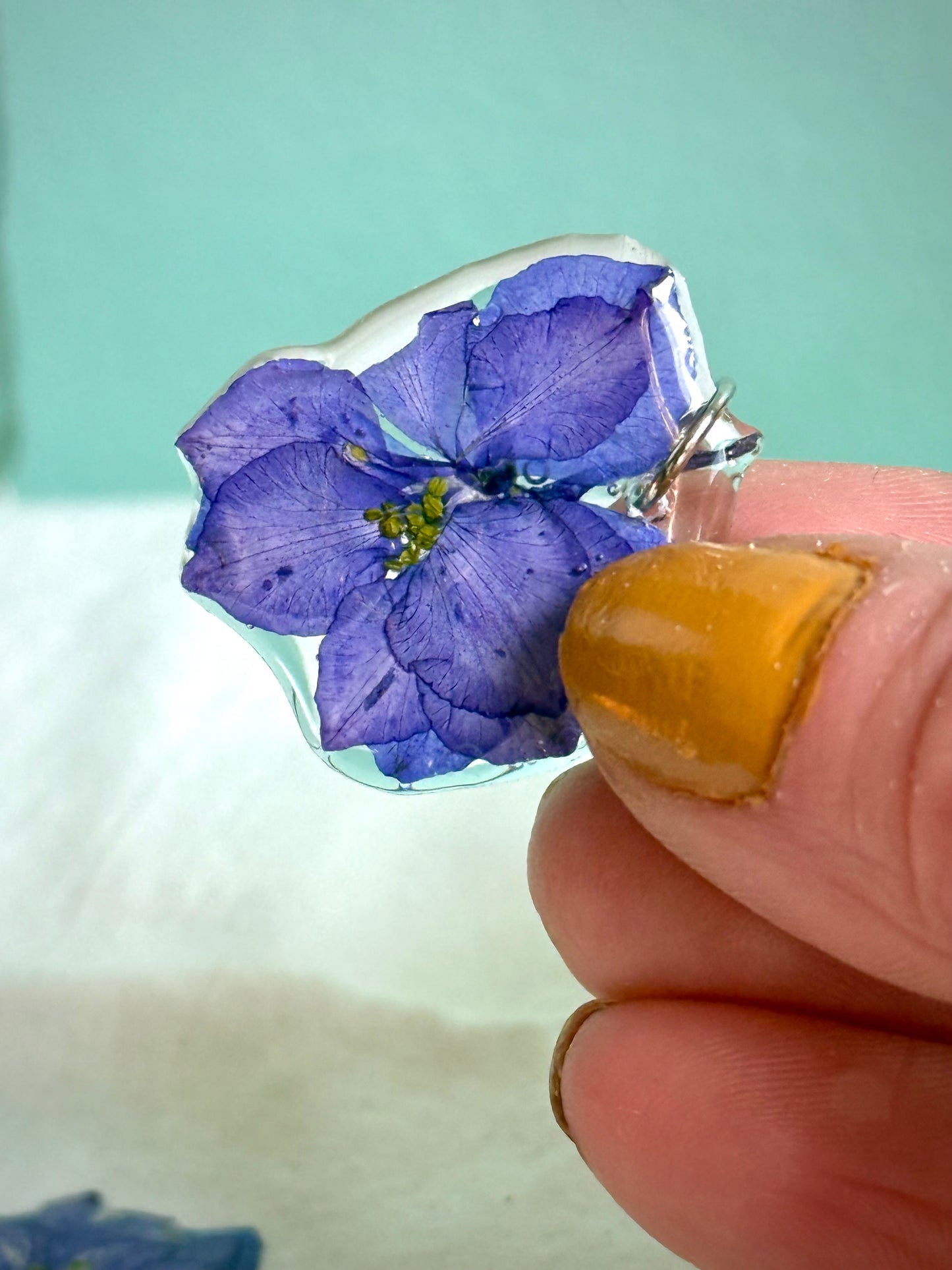 Handmade Resin Earrings with Real Azure Wolfsbane | Mystical Botanical Jewelry