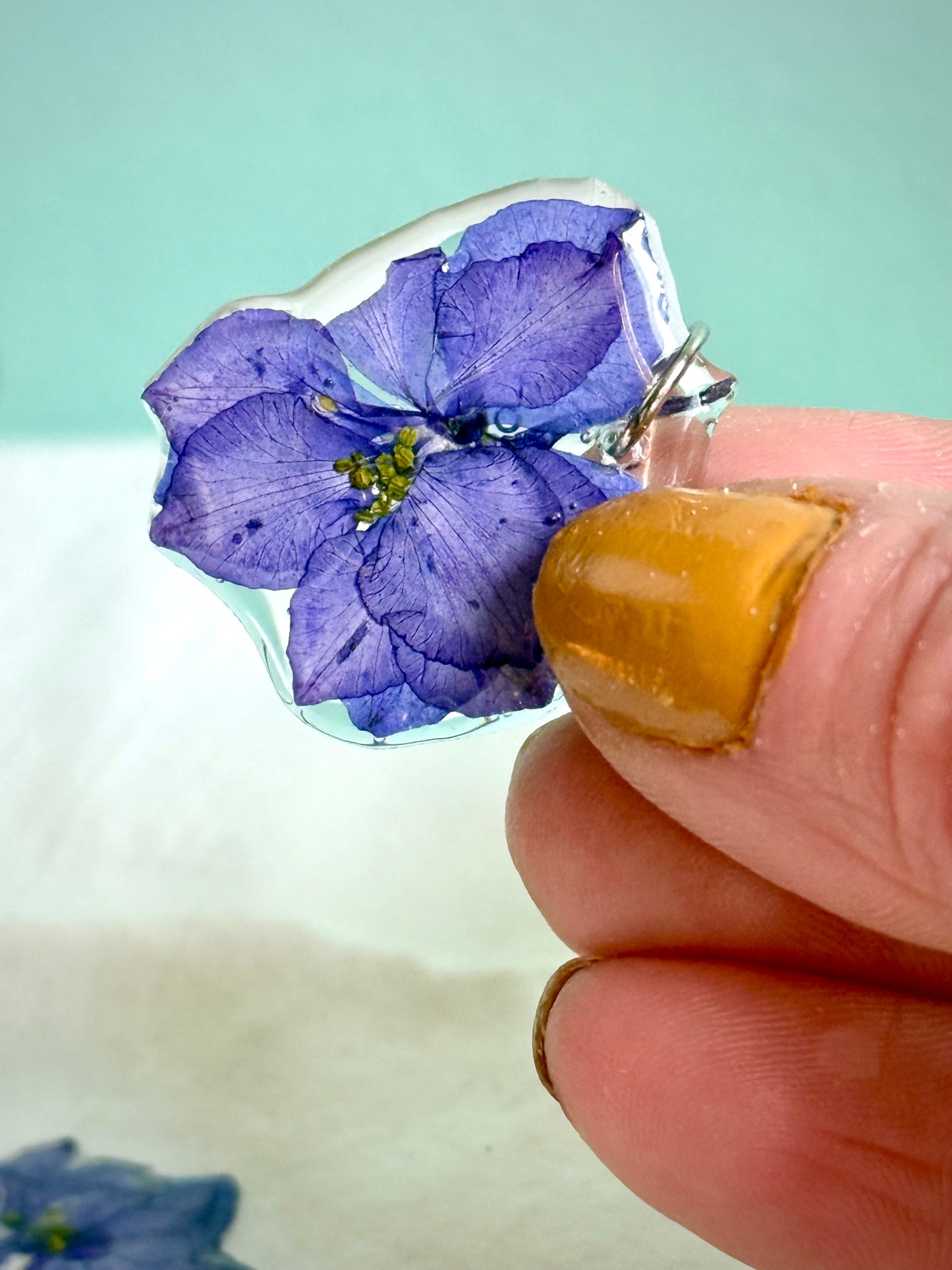 Handmade Resin Earrings with Real Azure Wolfsbane | Mystical Botanical Jewelry