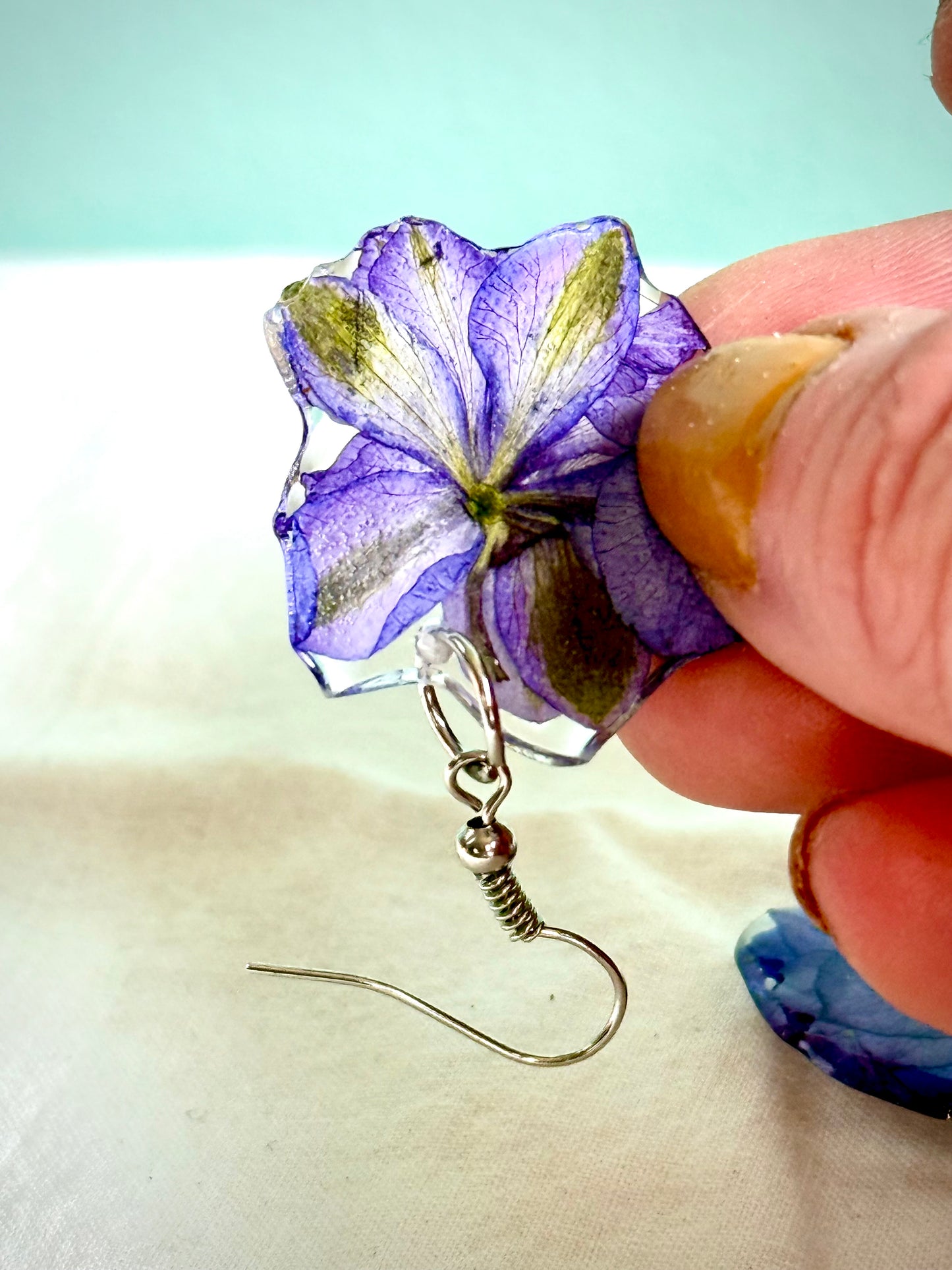 Handmade Resin Earrings with Real Azure Wolfsbane | Mystical Botanical Jewelry