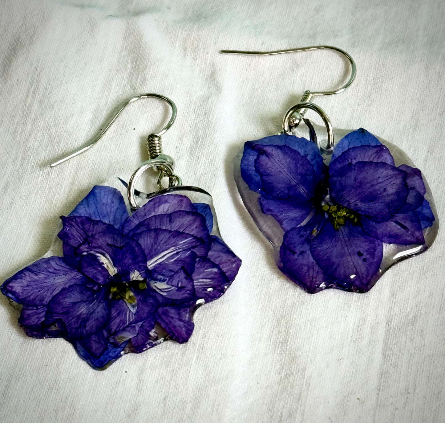 Handmade Resin Earrings with Real Azure Wolfsbane | Mystical Botanical Jewelry