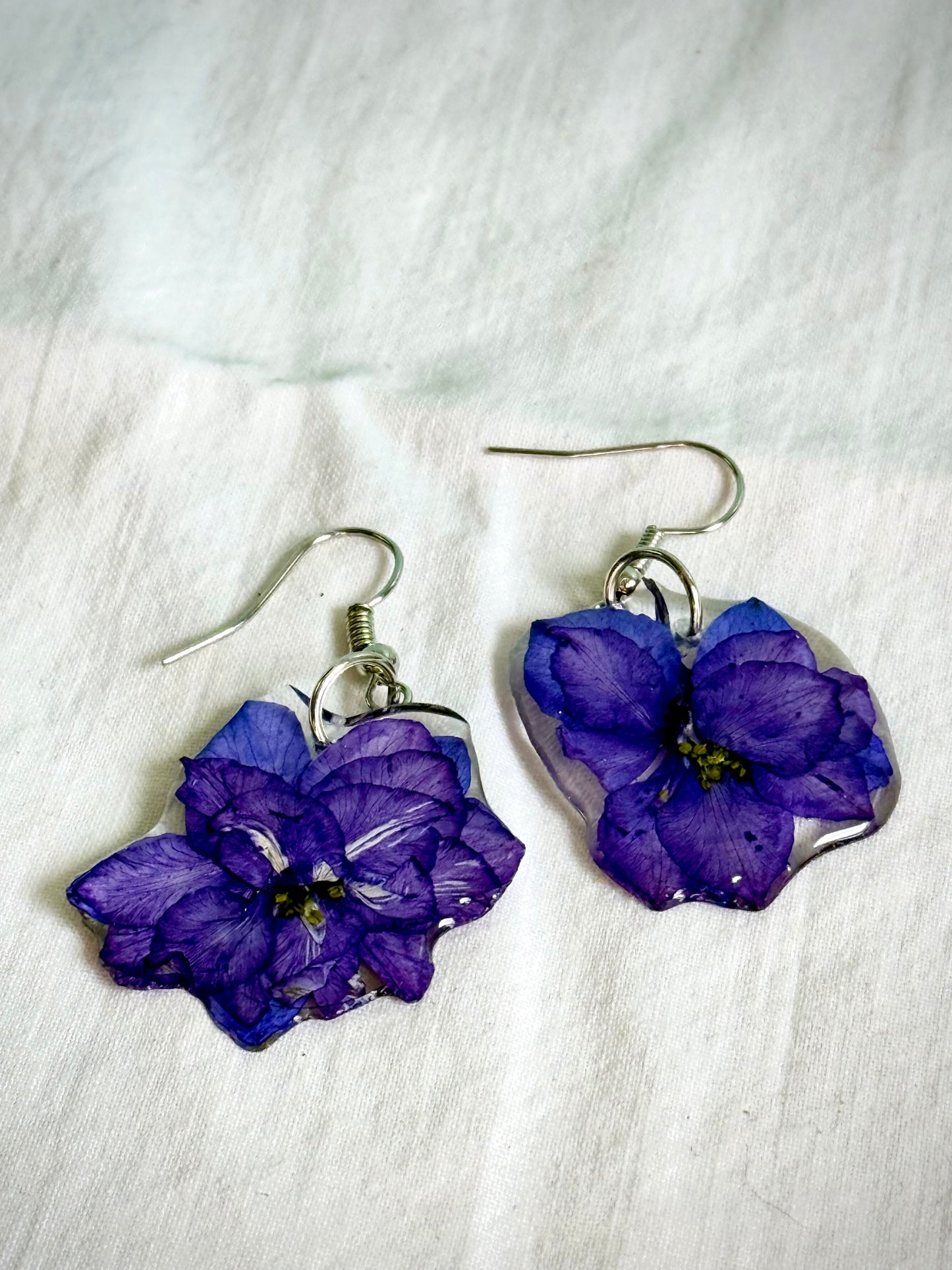 Handmade Resin Earrings with Real Azure Wolfsbane | Mystical Botanical Jewelry