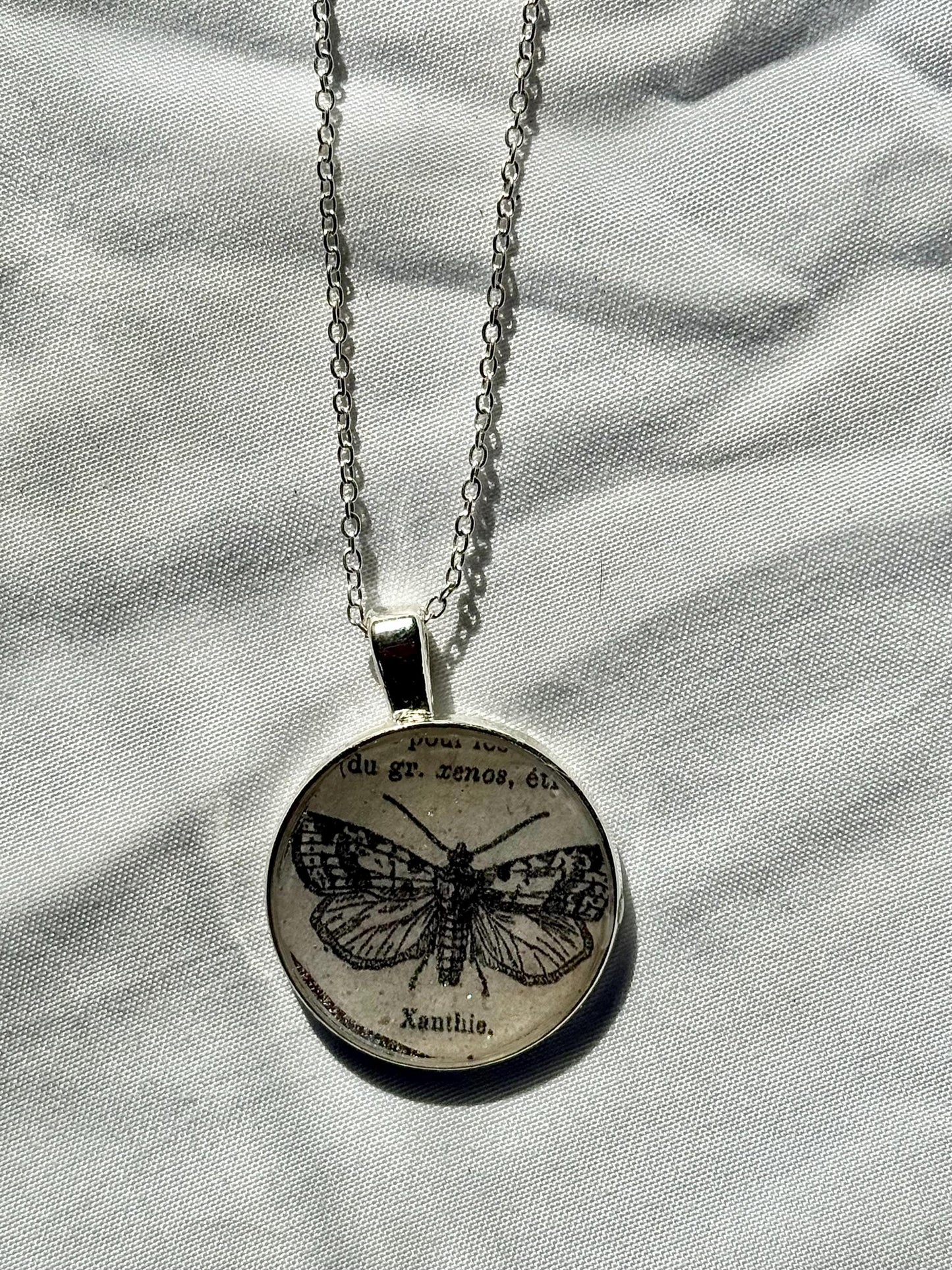 Vintage Moth Pendant Necklace - Gothic Insect Jewelry - Handmade Resin Pendant