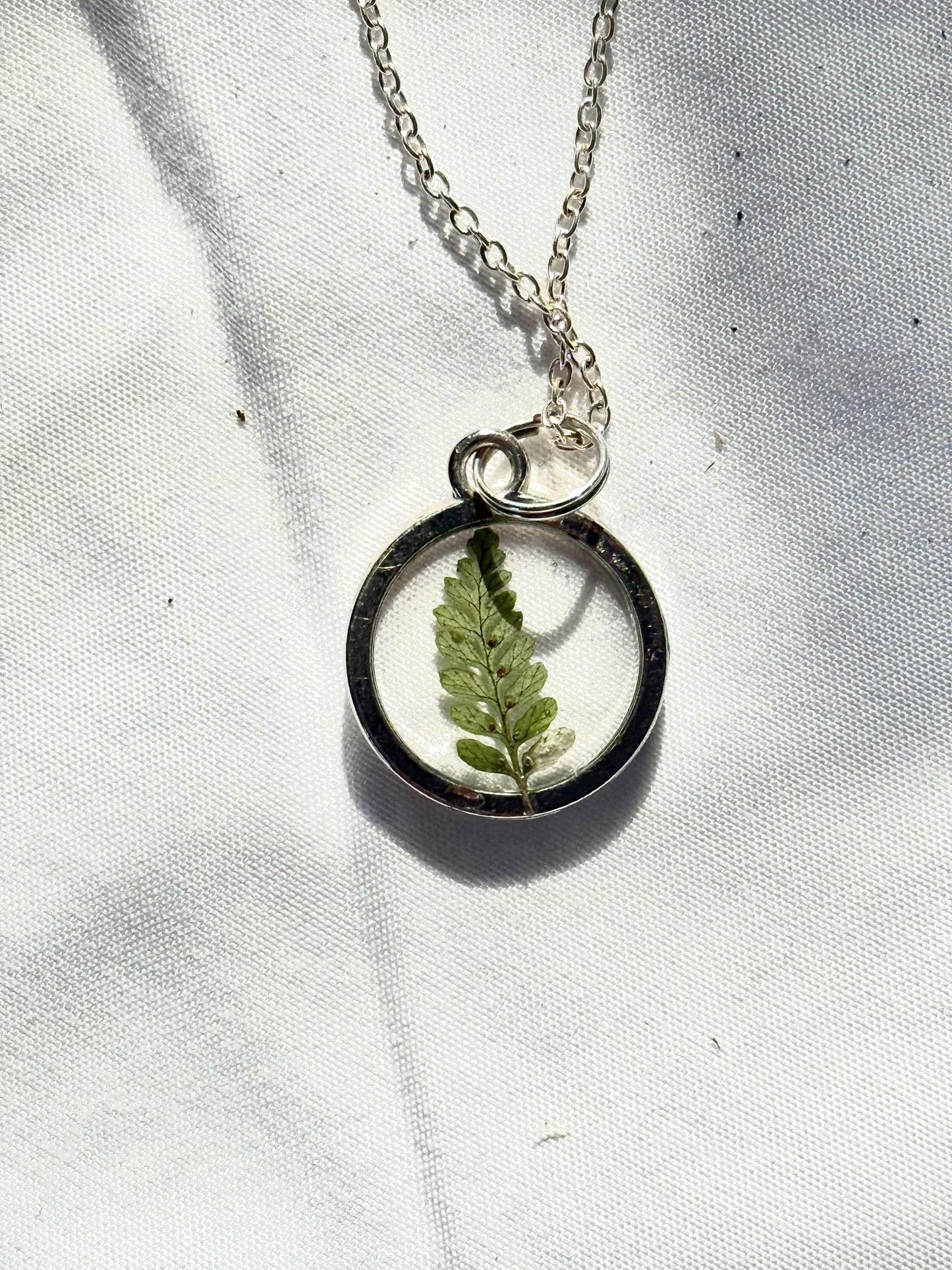 Tiny Preserved Fern Necklace, Real Dried Fern Pendant, Nature Inspired Pendant Necklace, Botanical Necklace, 16 inch. chain