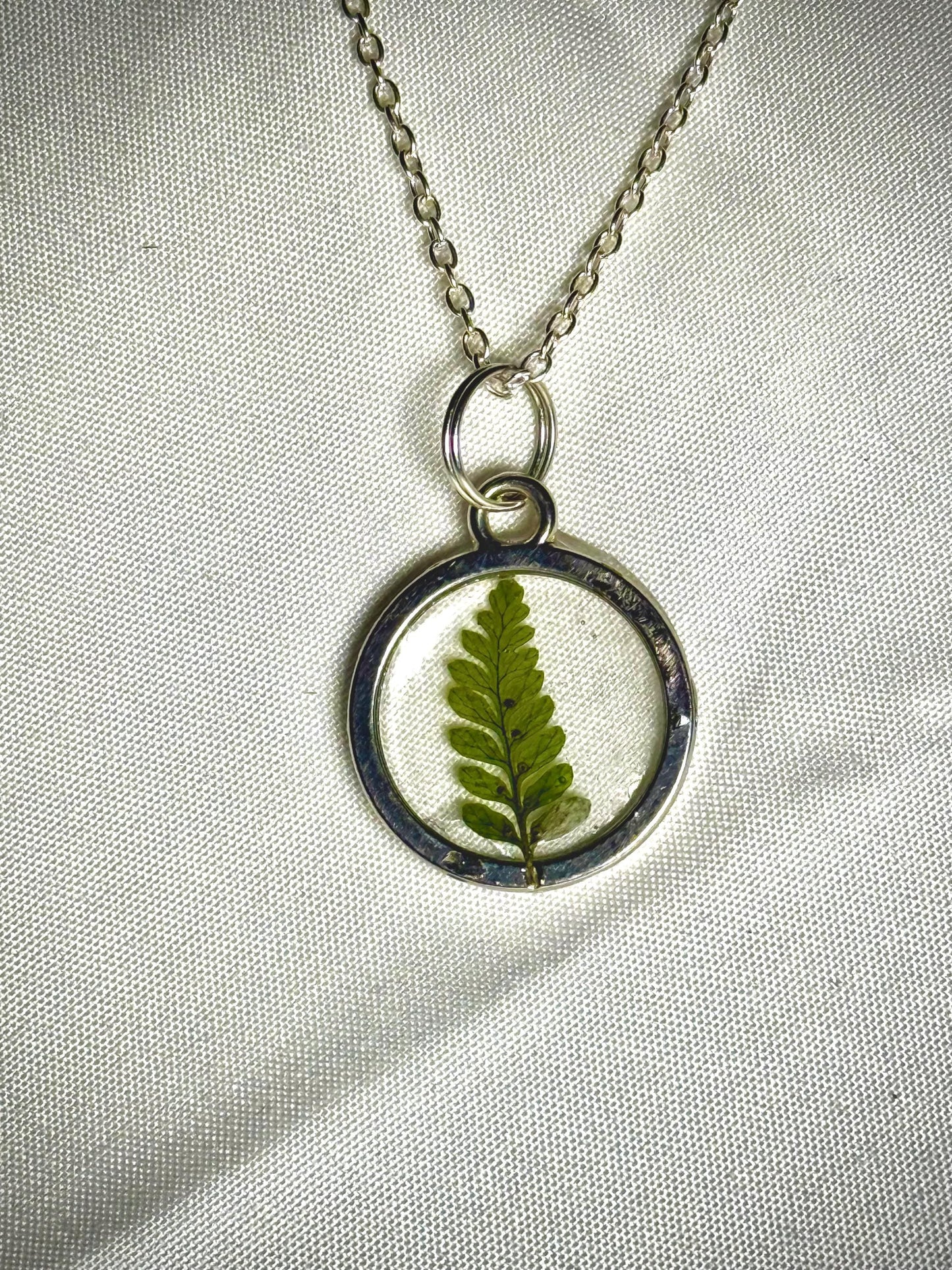 Tiny Preserved Fern Necklace, Real Dried Fern Pendant, Nature Inspired Pendant Necklace, Botanical Necklace, 16 inch. chain