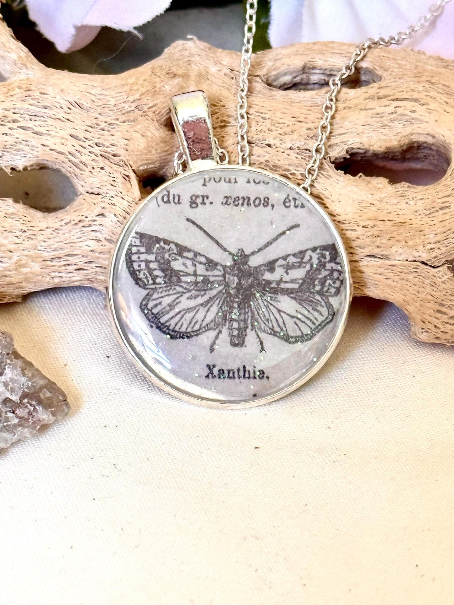 Vintage Moth Pendant Necklace - Gothic Insect Jewelry - Handmade Resin Pendant