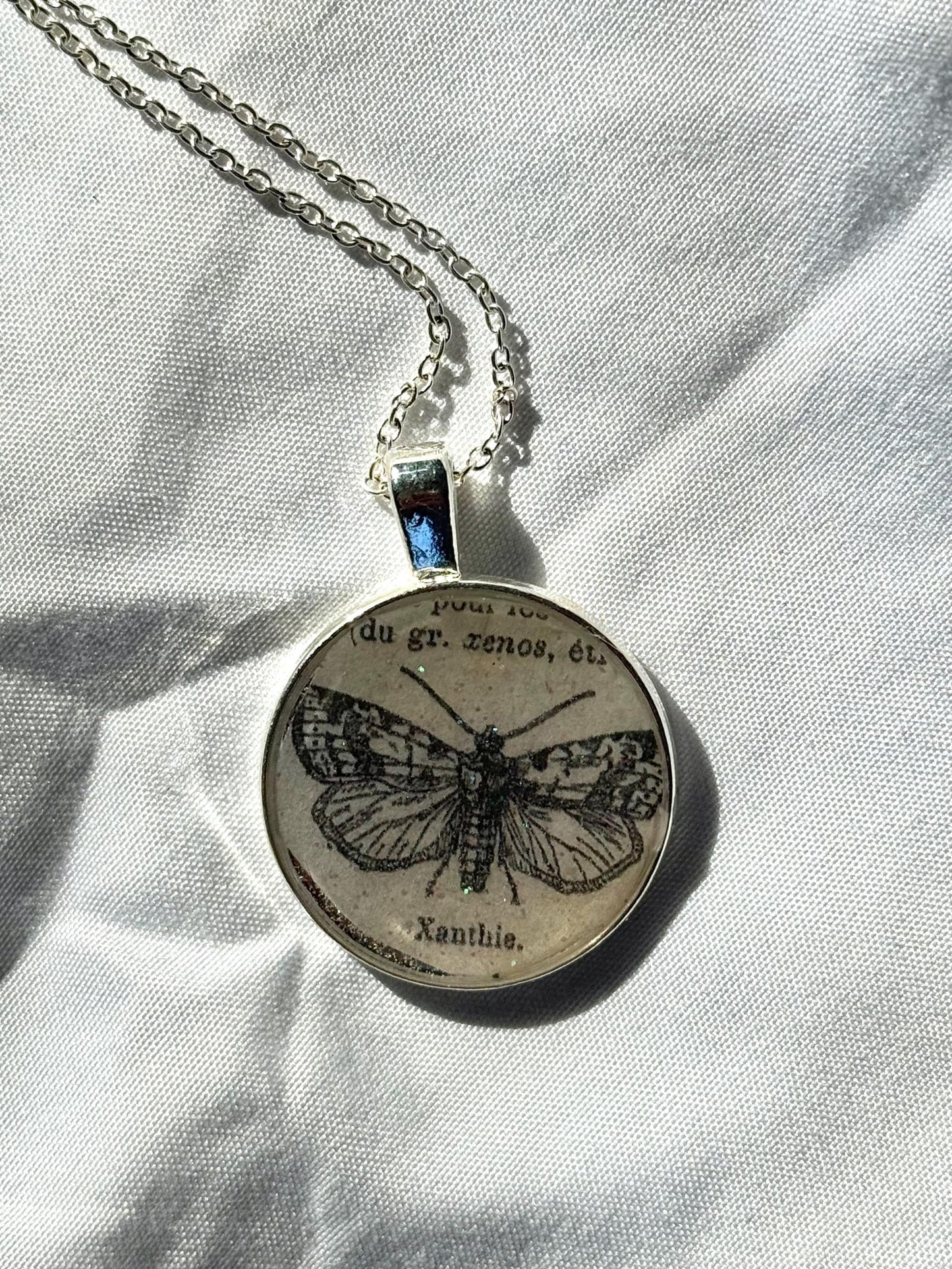 Vintage Moth Pendant Necklace - Gothic Insect Jewelry - Handmade Resin Pendant