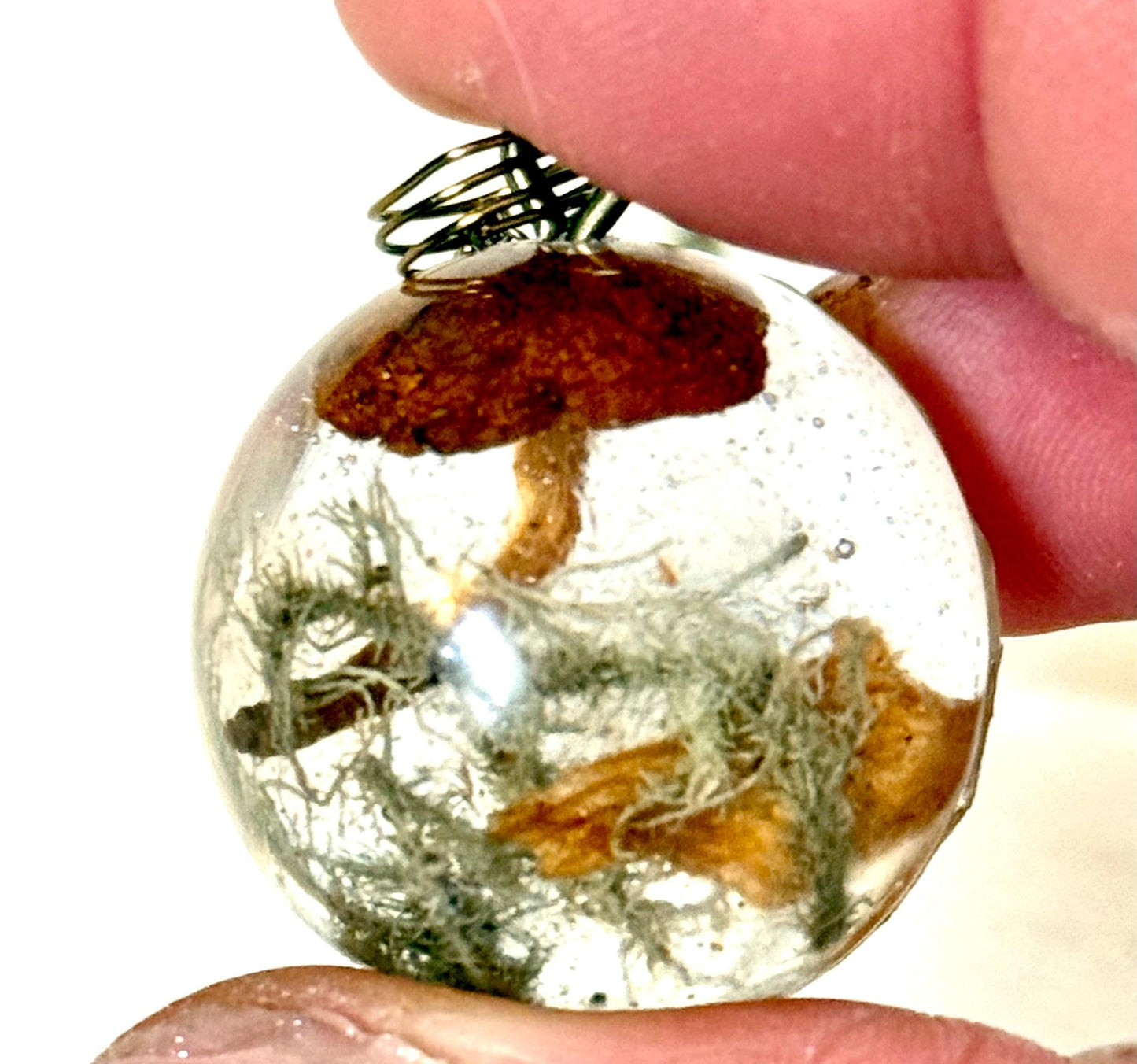 Handmade Resin Pendant with Real Dried Mushrooms, Moss & Driftwood | Nature-Inspired Jewelry | Bronze Chain