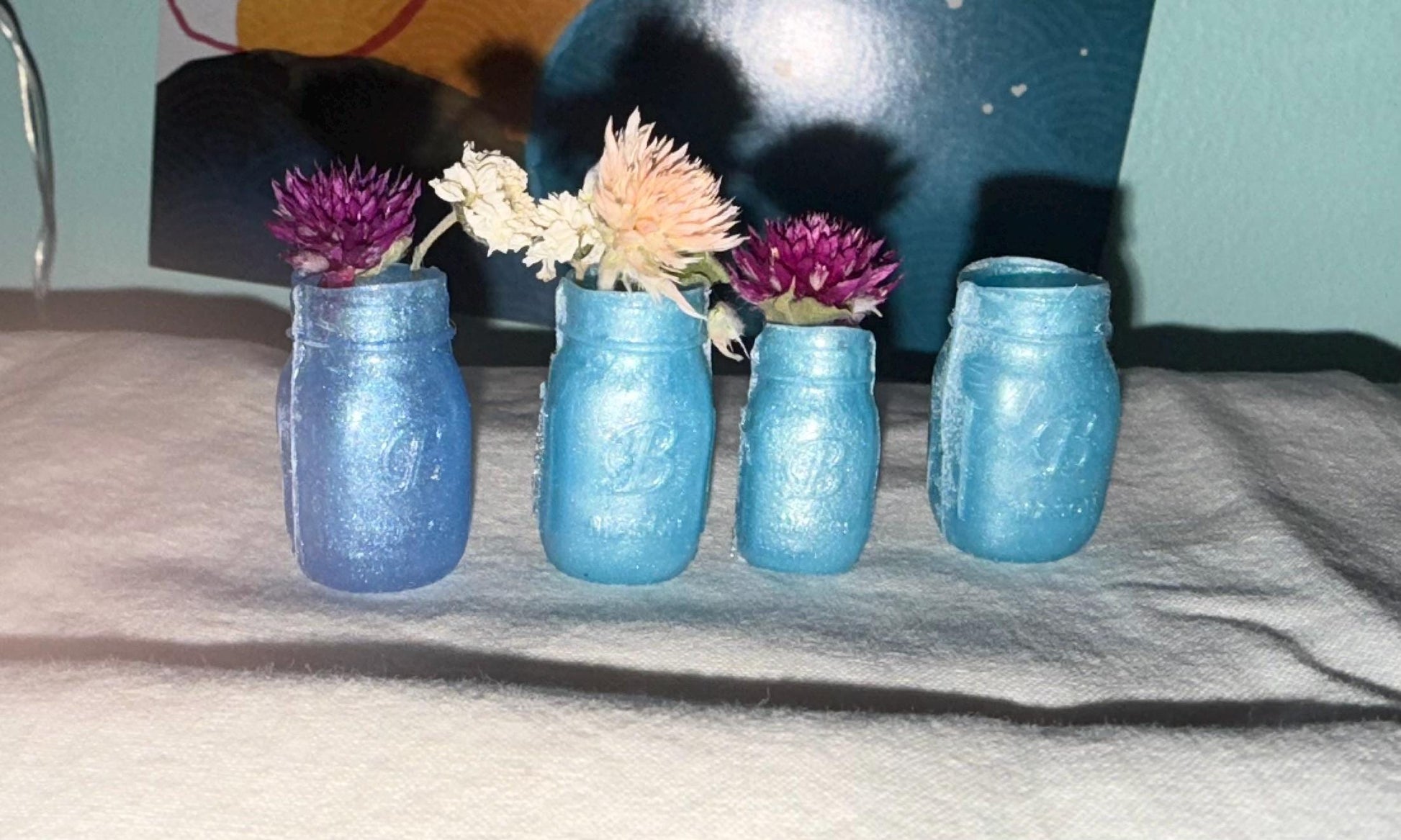 Mini Resin Mason Jar with Dried Flowers | Customizable Colors & Glitter | Tiny Floral Keepsake