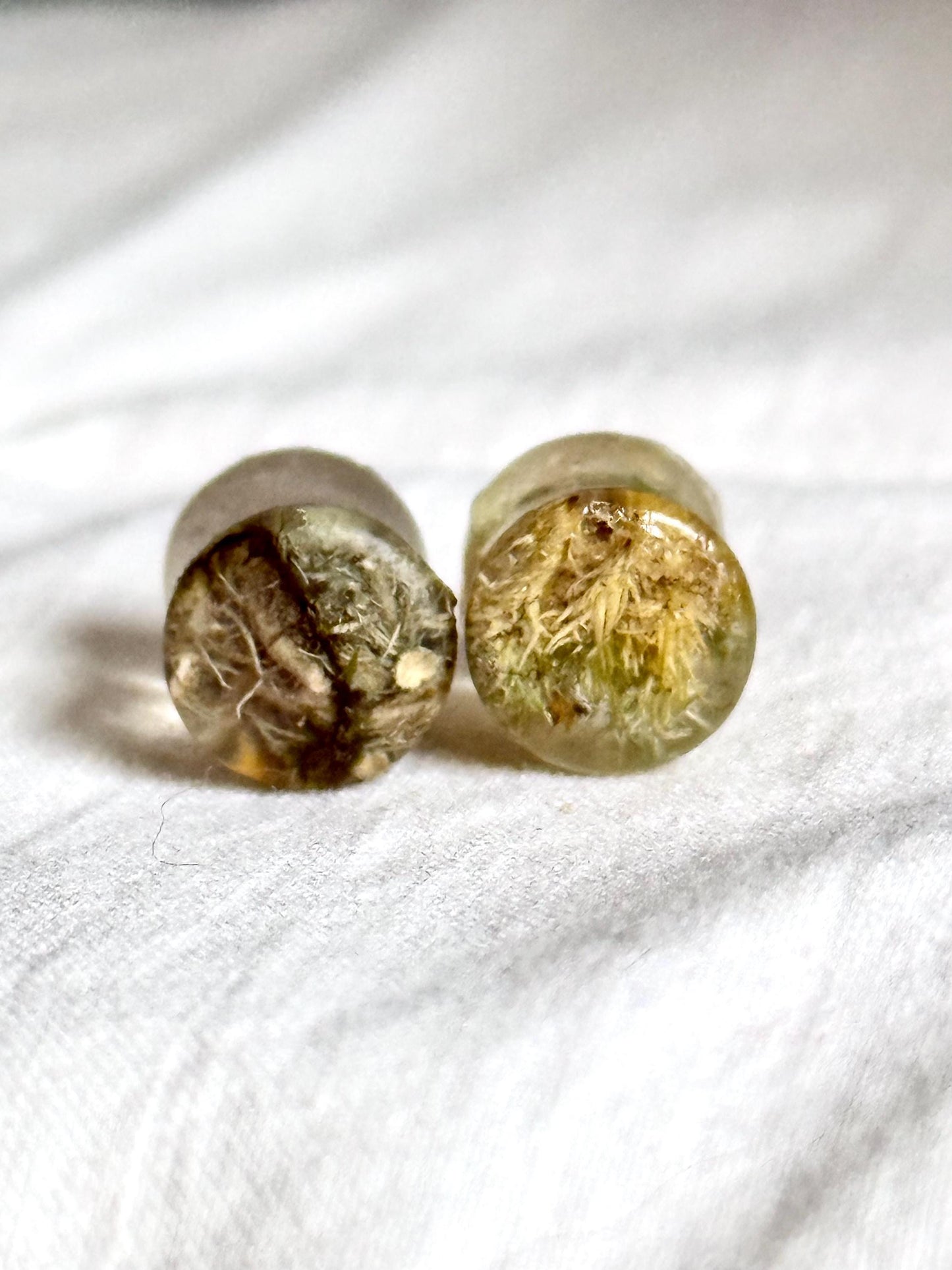 0g Resin Plugs | Real Flower & Moss Ear Gauges | Handmade Botanical Jewelry